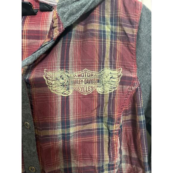 Harley Davidson size small womens plaid hooded button down top shirt - Picture 2 of 4